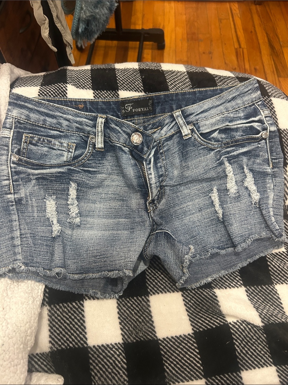 Women’s Distressed Denim Shorts - Light Blue